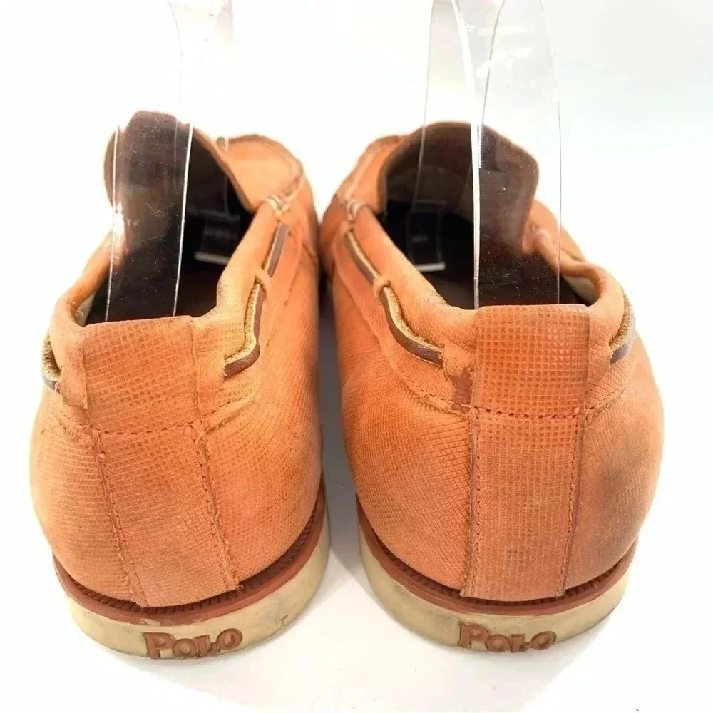 Polo mens flats size 11 Blackley orange leather 90s vintage preppy boat shoes
